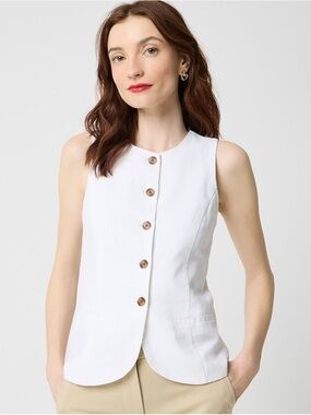 J Crew Sleeveless White Button Front Linen Vest Size 12 NWT